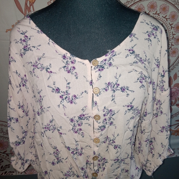 Pink & Purple Floral Button Down Blouse - Picture 3 of 11